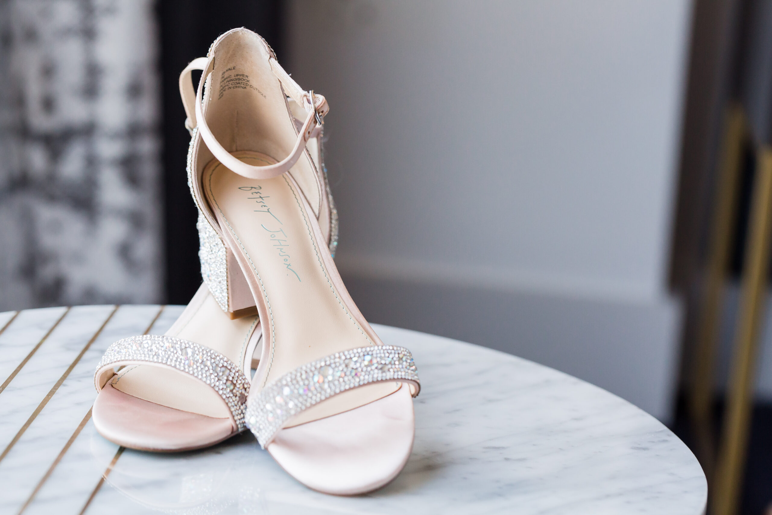 Bridal shoes in light brown color embellished with crystals