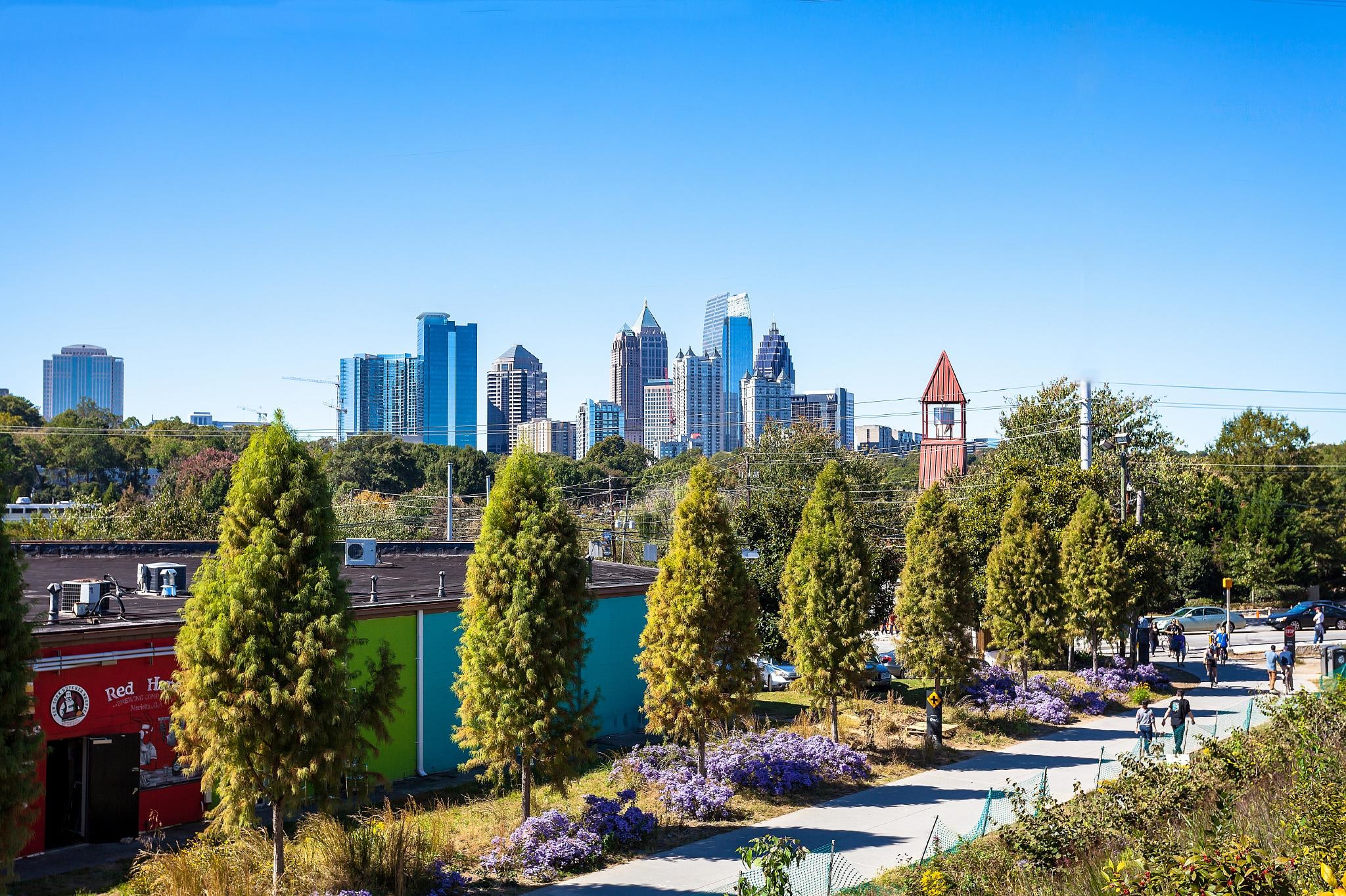 Beautiful Atlanta BeltLine with the trees and the Atlanta skyline at the background